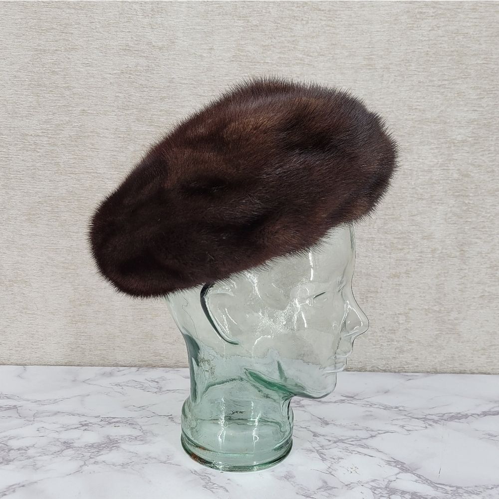 Vintage Brown Mink Fur Beret Hat Pillbox Pill Box Mobwife Luxury